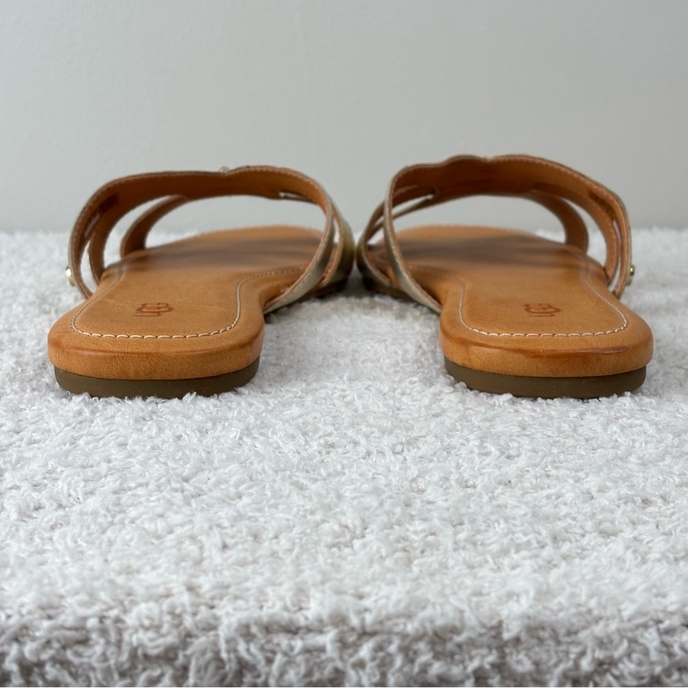 Ugg Sandals Womens 11 Gold Metallic Teague Slip On Slides Slippers Flats - Picture 9 of 15